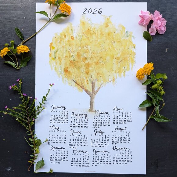 Golden Watercolor Tree 2026 Calendar Poster: Home Office Decor - Picture 2 of 6